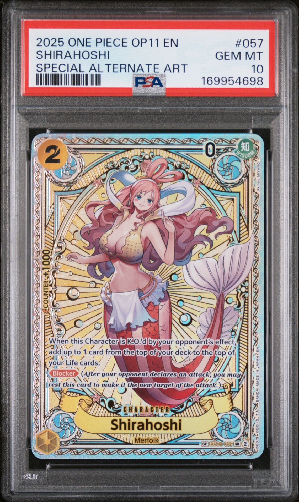 2025 One Piece Op11-A Fist Of Divine Speed Shirahoshi #057 (Special Alternate Art) Gem Mt 10 front view - PSA graded GEM MT 10