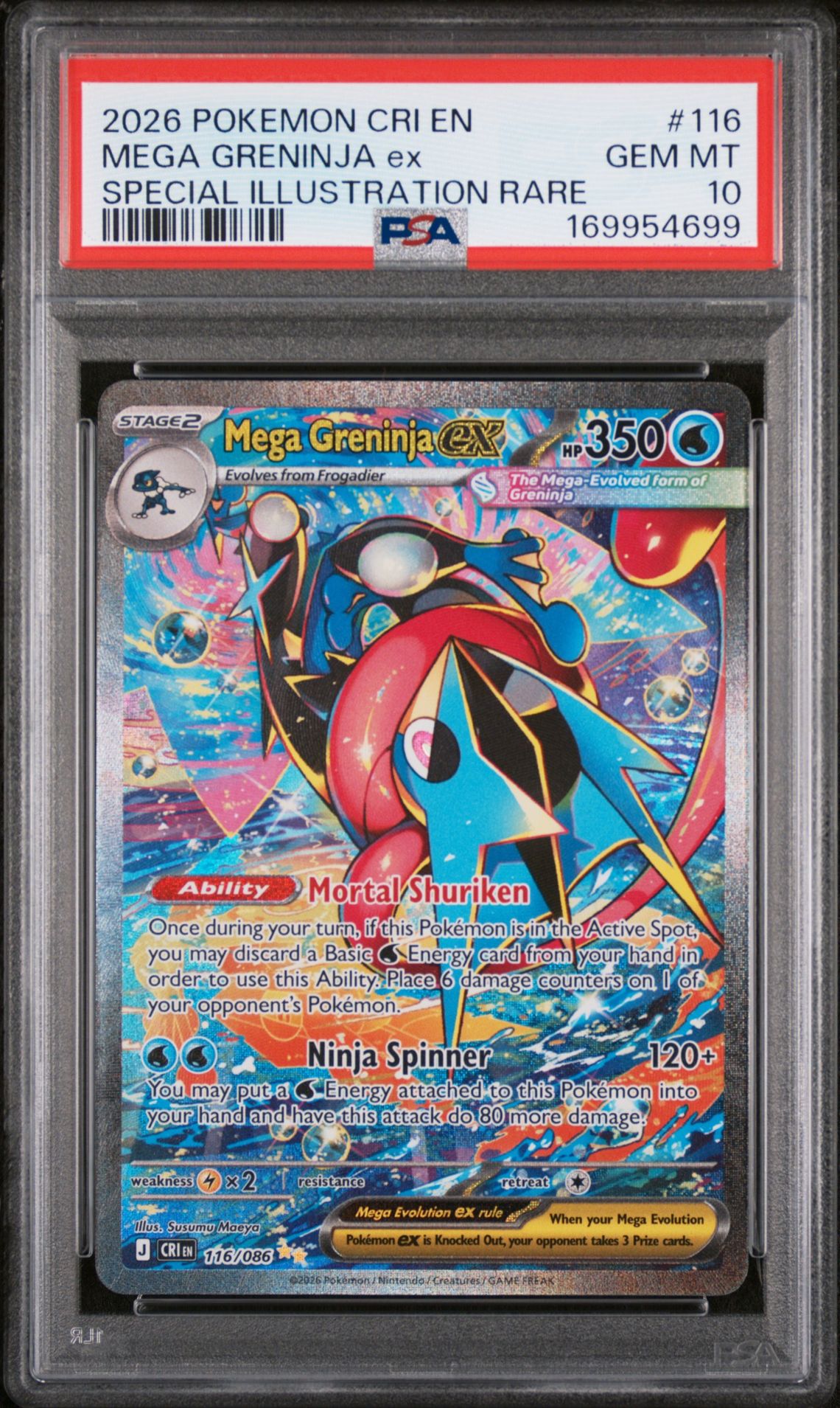 2026 Pokemon Cri En-Chaos Rising Mega Greninja Ex #116 (Special Illustration Rare) Gem Mt 10 front view - PSA graded GEM MT 10