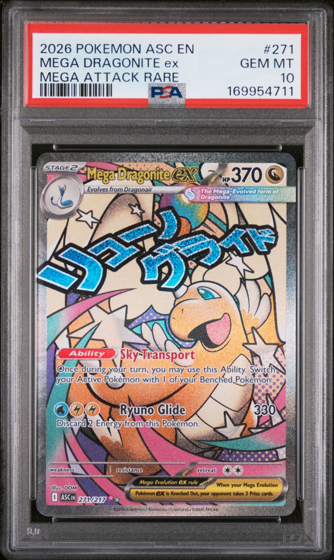2026 Pokemon Asc En-Ascended Heroes Mega Dragonite Ex #271 (Mega Attack Rare) Gem Mt 10 front view - PSA graded GEM MT 10