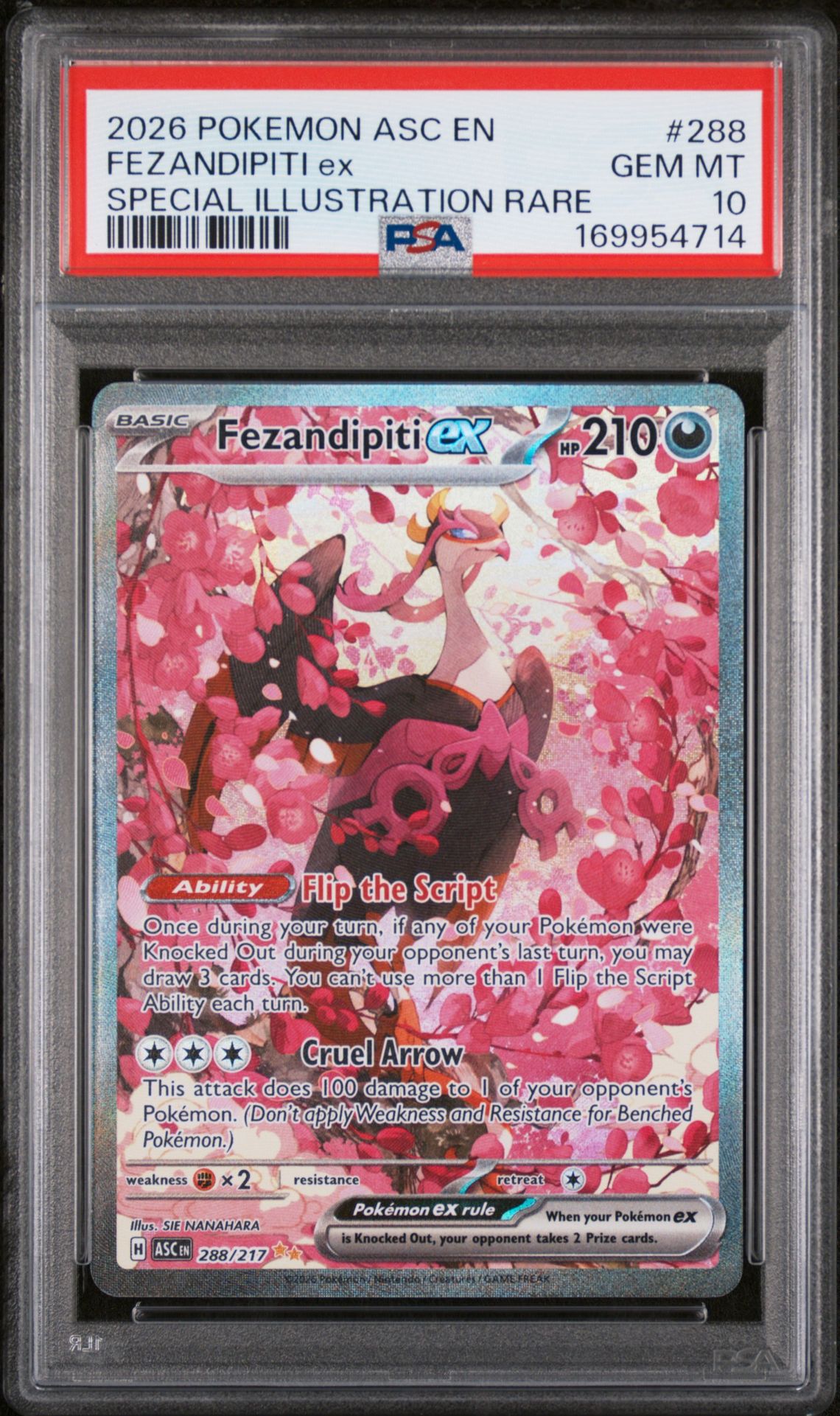 2026 Pokemon Asc En-Ascended Heroes Fezandipiti Ex #288 (Special Illustration Rare) Gem Mt 10 front view - PSA graded GEM MT 10