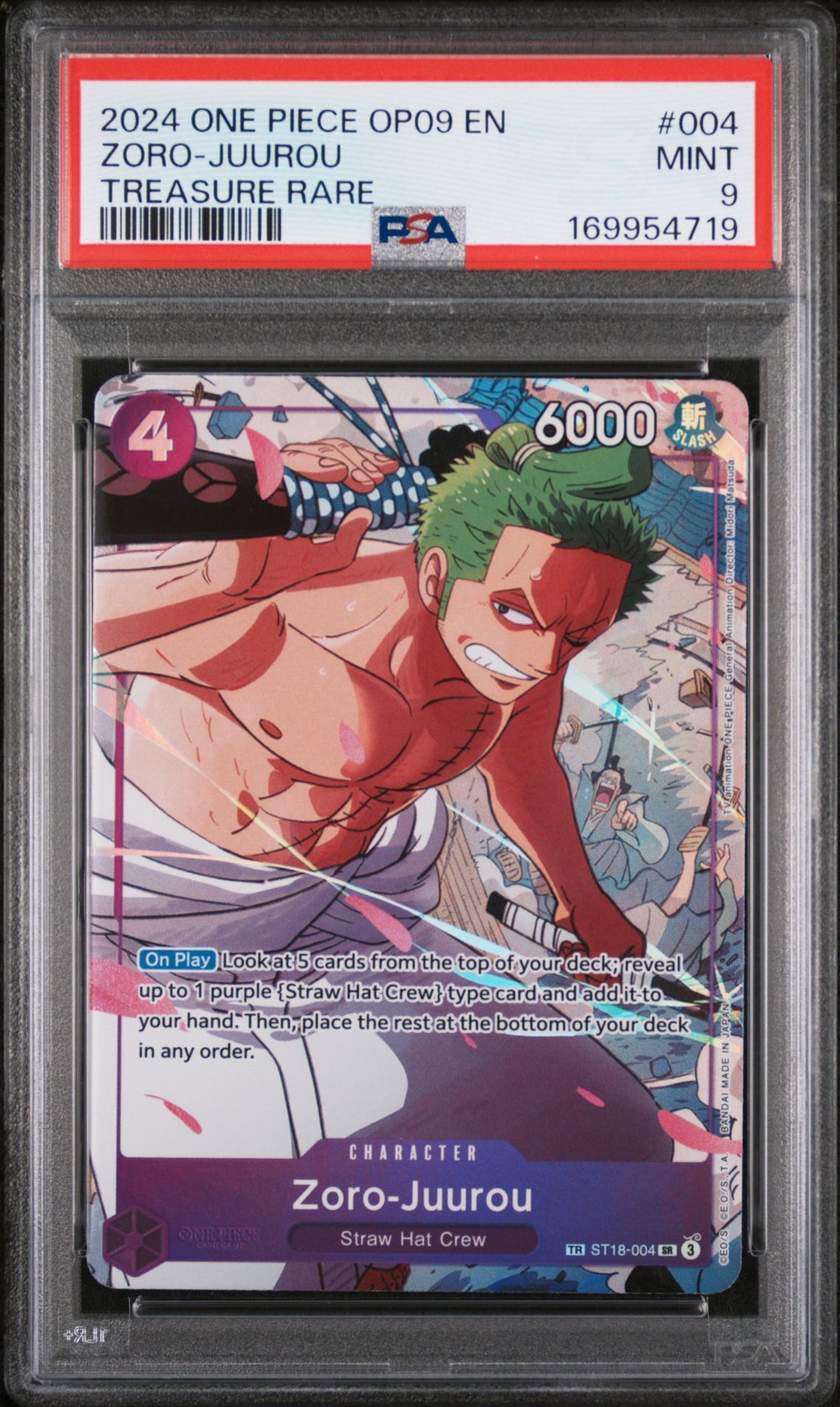 2024 One Piece Op09-Emperors In The New World Zoro-Juurou #004 (Treasure Rare) Mint 9 front