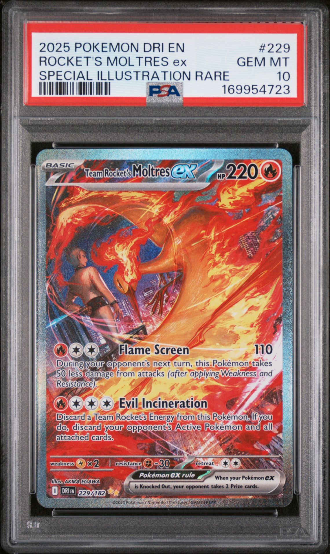 2025 Pokemon Dri En-Destined Rivals Rocket's Moltres Ex #229 (Special Illustration Rare) Gem Mt 10 front