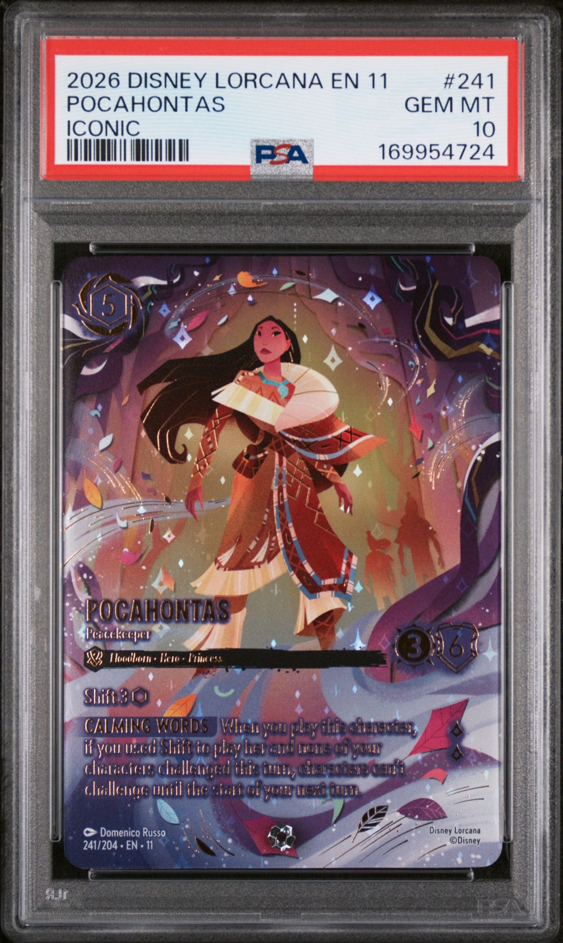 2026 Disney Lorcana En 11-Winterspell Pocahontas #241 (Iconic) Gem Mt 10 front