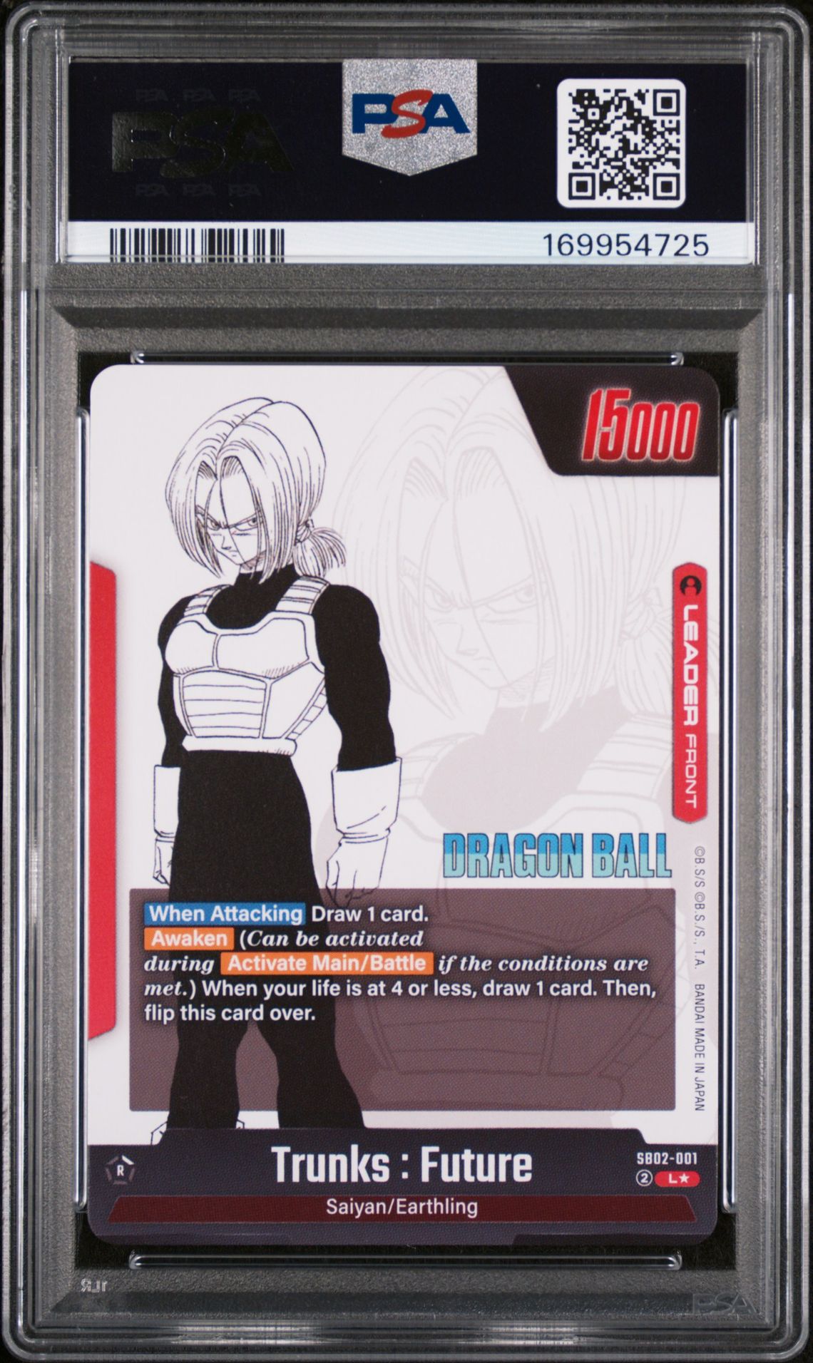 2025 Dragon Ball Super Card Game Fusion World Manga Booster 02 Trunks : Future #Sb02-001 (Alternate Art) Gem Mt 10 back view - PSA certificate #169954725