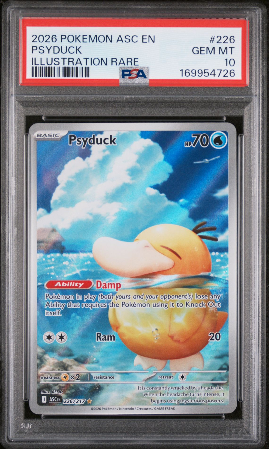 2026 Pokemon Asc En-Ascended Heroes Psyduck #226 (Illustration Rare) Gem Mt 10 front view - PSA graded GEM MT 10