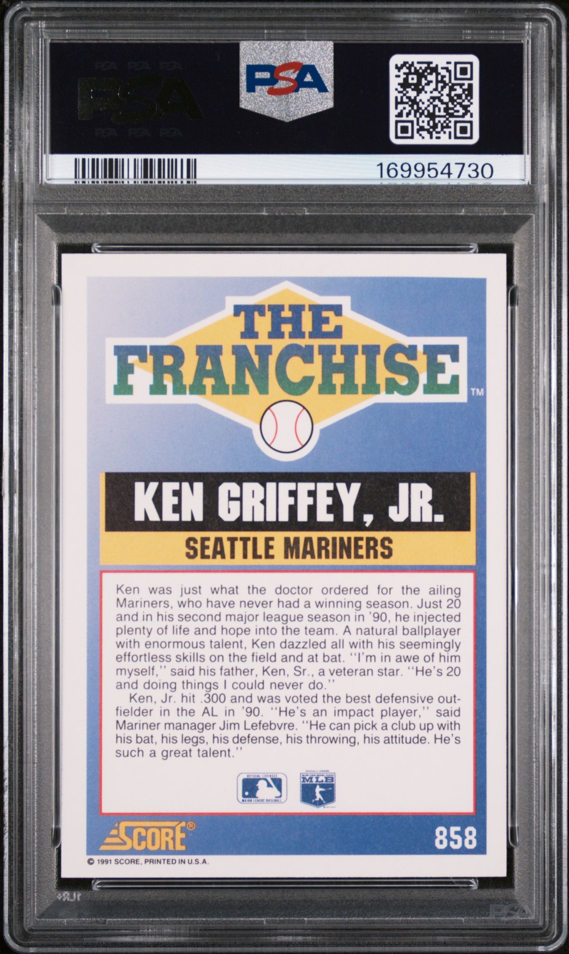 1991 Score Ken Griffey Jr. #858 Nm-Mt 8 back
