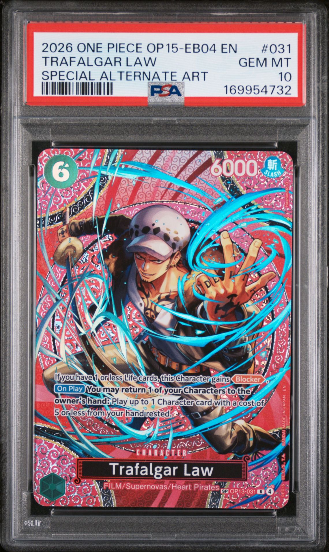 2026 One Piece Op15-Eb04-Adventure On Kami's Island Trafalgar Law #031 (Special Alternate Art) Gem Mt 10 front