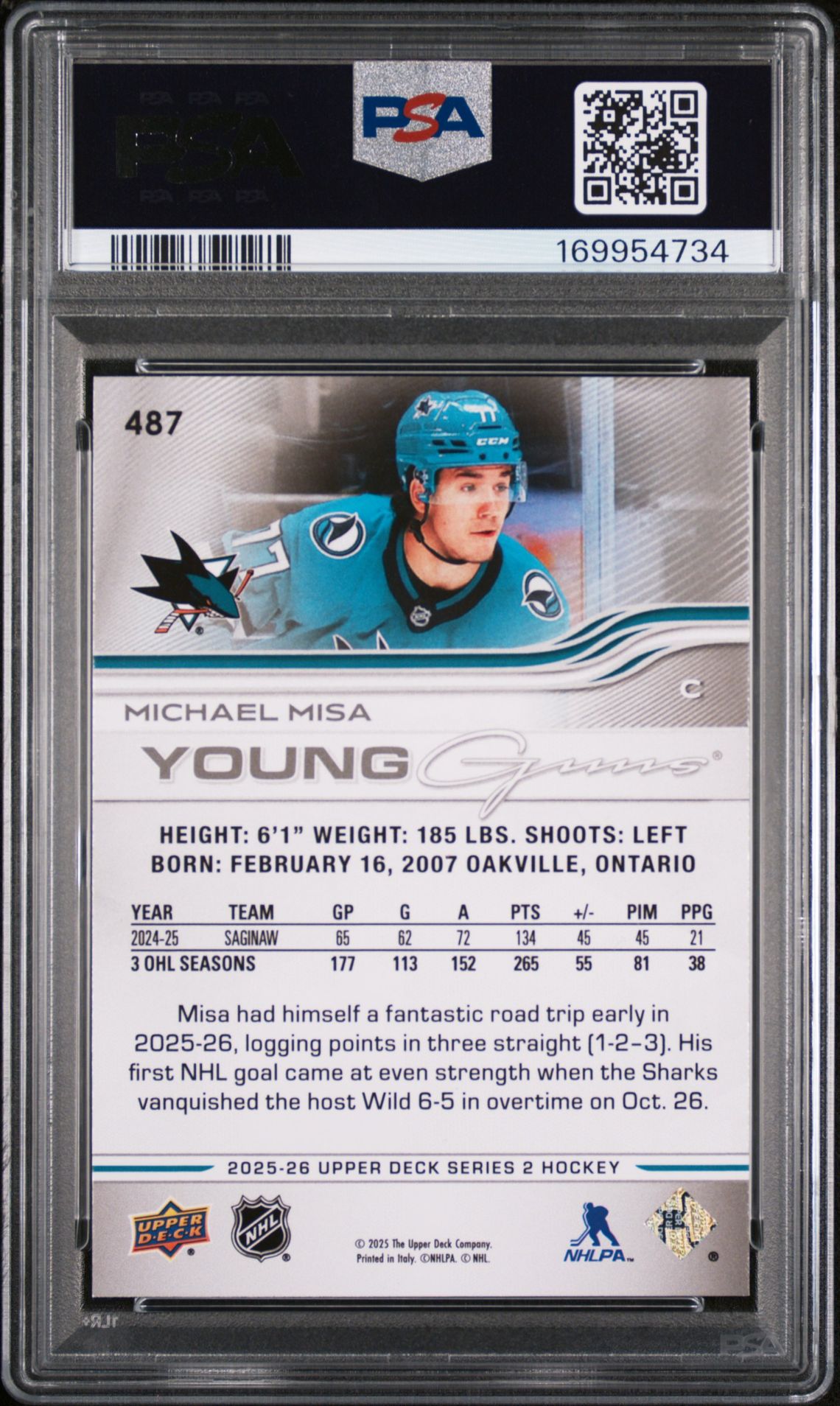 2025 Upper Deck Michael Misa #487 Mint 9 back