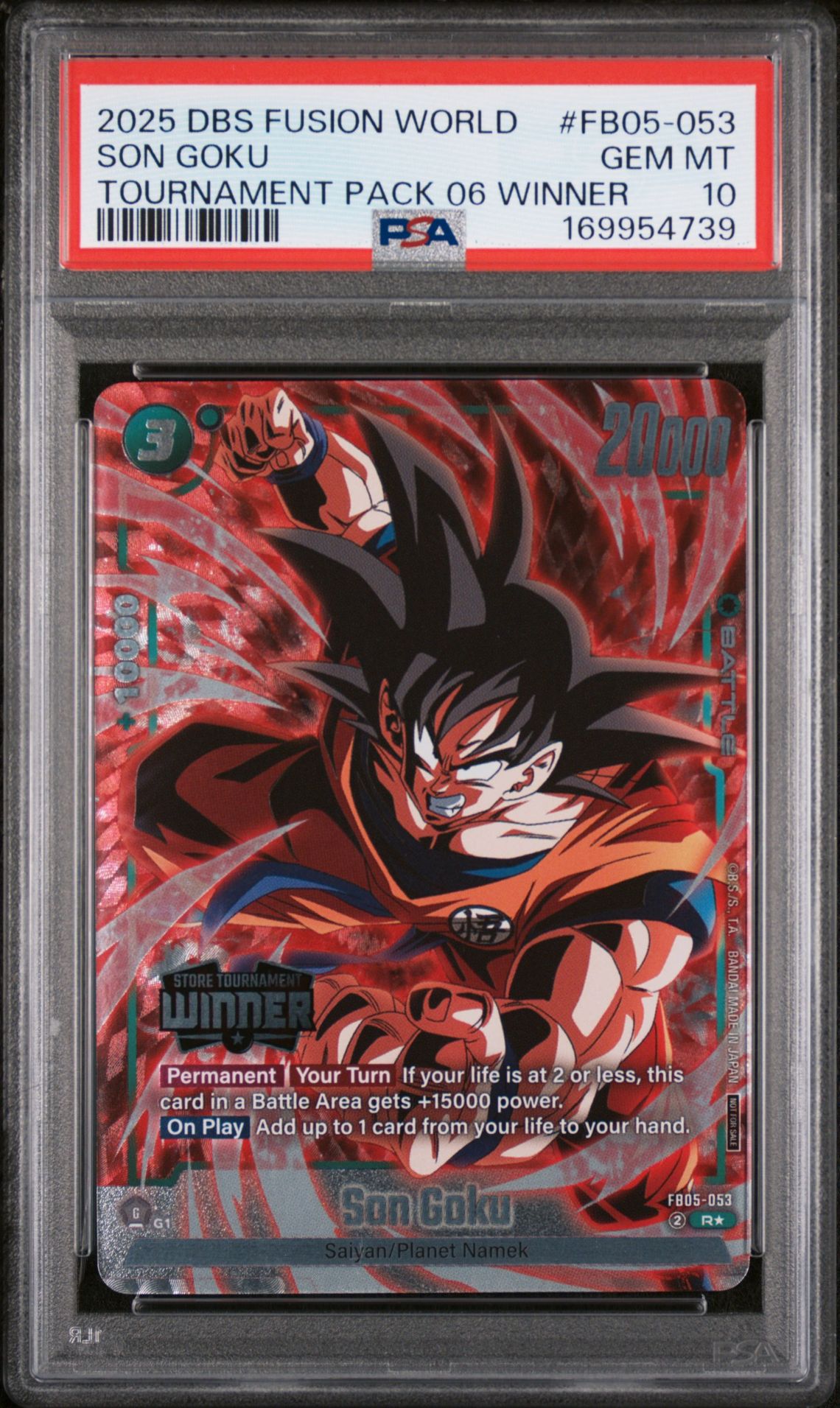 2025 DRAGON BALL SUPER CARD GAME FUSION WORLD TOURNAMENT PACK 06 WINNER SON GOKU  FB05-053 GEM MT 10 front