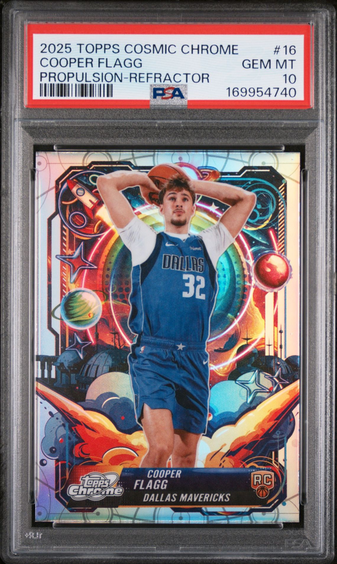 2025 Topps Cosmic Chrome Propulsion Cooper Flagg #16 (Propulsion-Refractor) Gem Mt 10 front view - PSA graded GEM MT 10