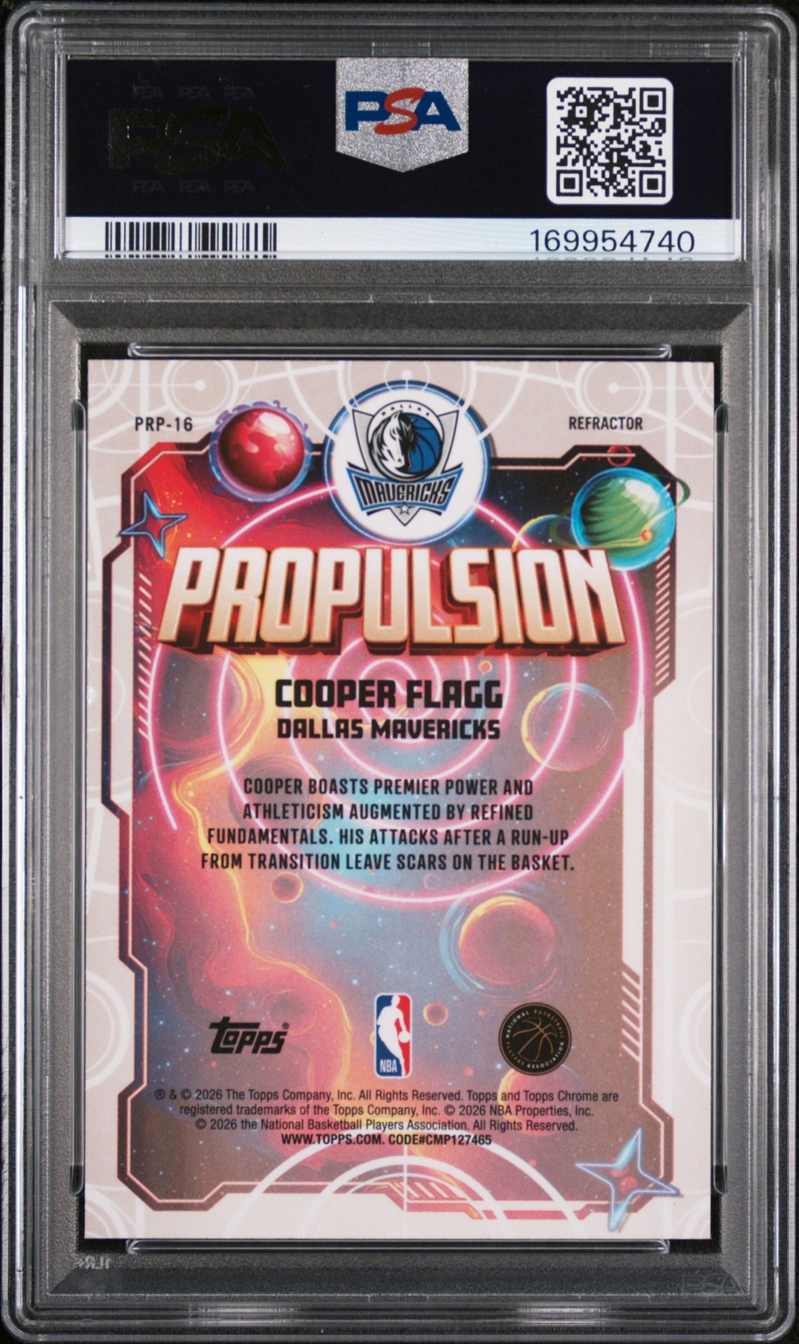 2025 Topps Cosmic Chrome Propulsion Cooper Flagg #16 (Propulsion-Refractor) Gem Mt 10 back view - PSA certificate #169954740