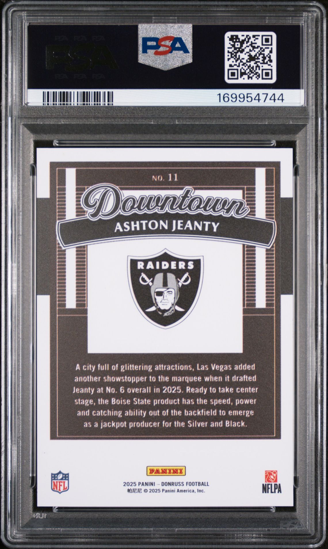 2025 Panini Donruss Downtown Ashton Jeanty #11 Gem Mt 10 back