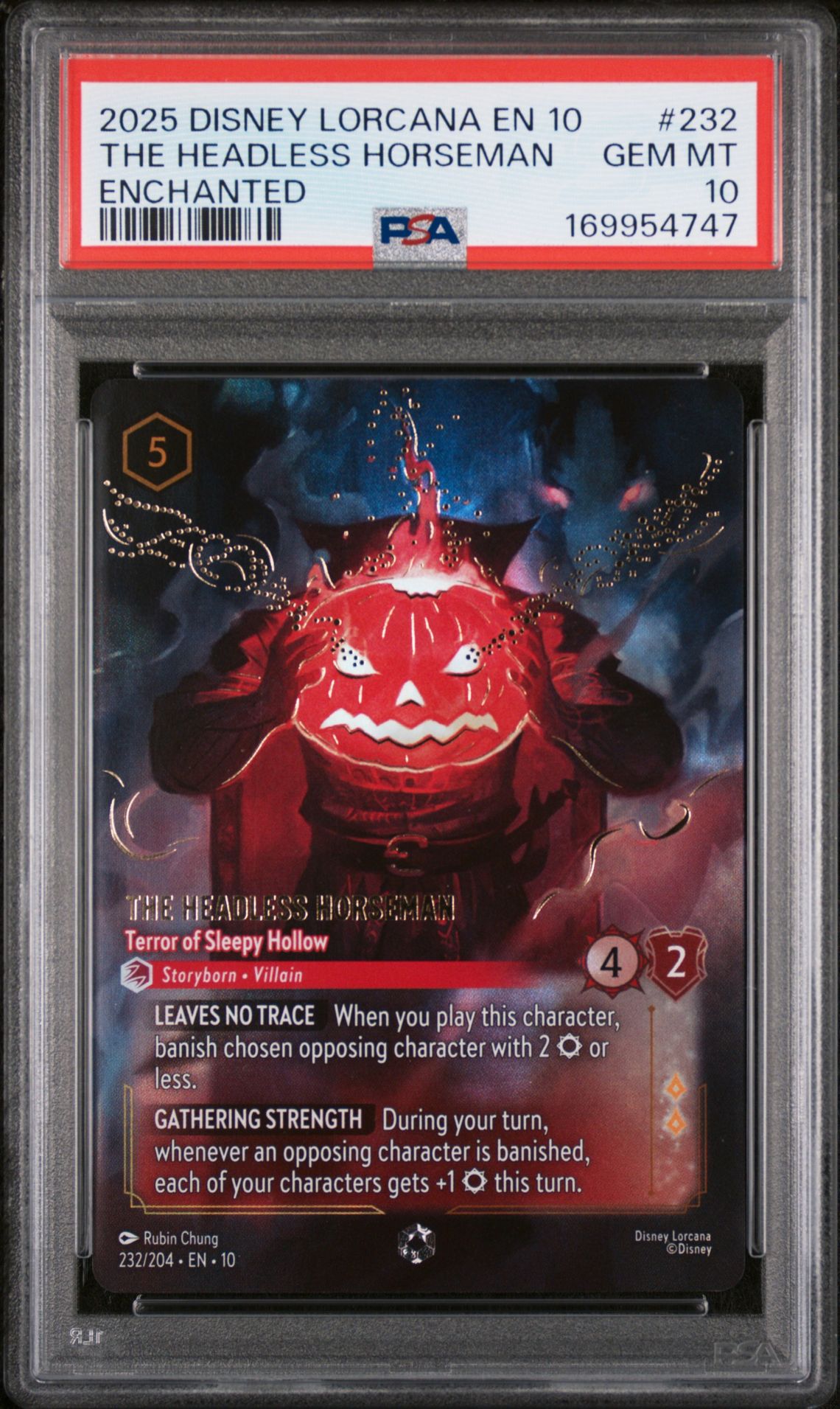 2025 Disney Lorcana En 10-Whispers In The Well The Headless Horseman #232 (Enchanted) Gem Mt 10 front view - PSA graded GEM MT 10