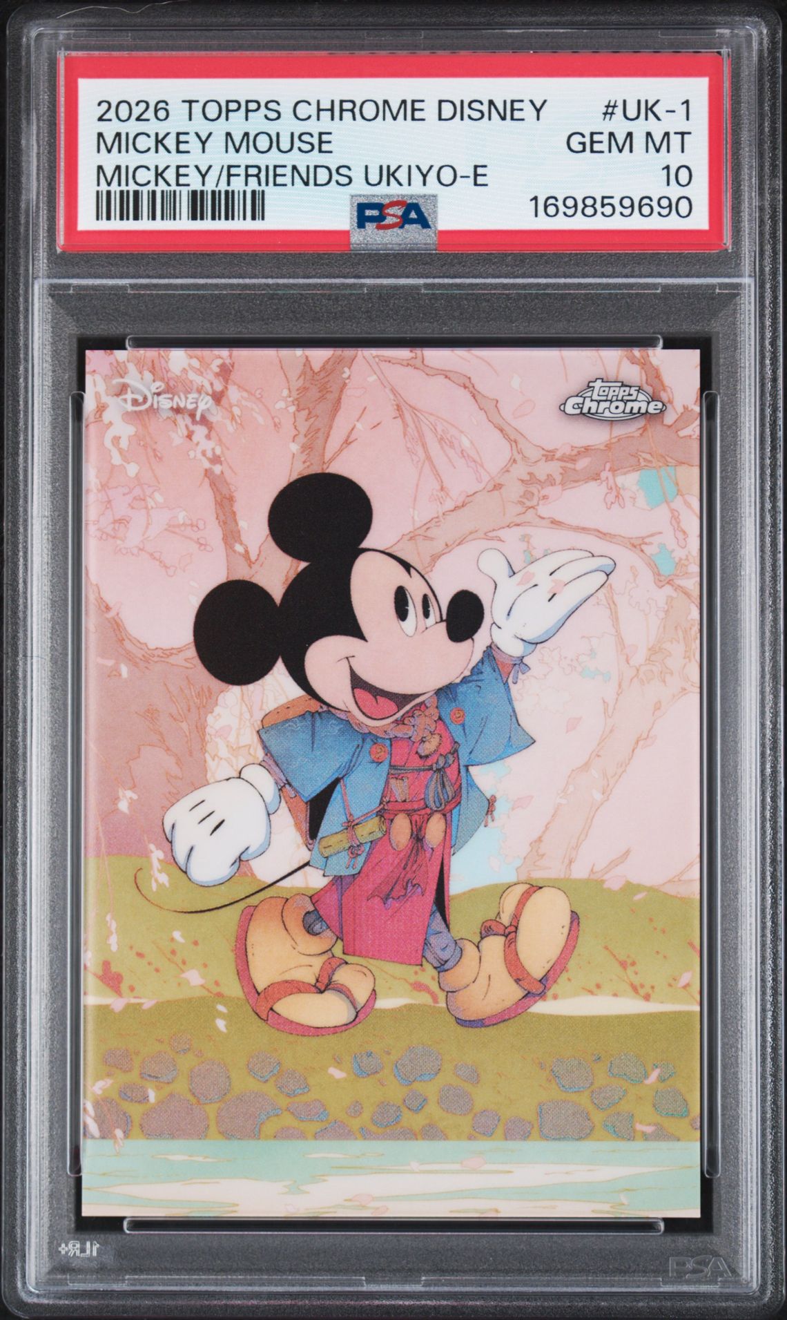 2026 Topps Chrome Disney Mickey And Friends Ukiyo-E Mickey Mouse #Uk-1 Gem Mt 10 front view - PSA graded GEM MT 10