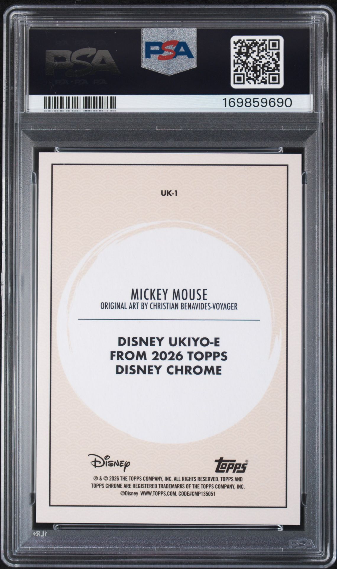 2026 Topps Chrome Disney Mickey And Friends Ukiyo-E Mickey Mouse #Uk-1 Gem Mt 10 back view - PSA certificate #169859690