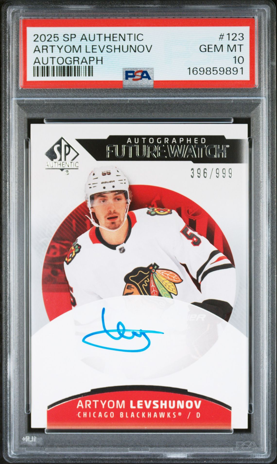2025 Upper Deck Sp Authentic Artyom Levshunov #123 (Autograph) Gem Mt 10 front view - PSA graded GEM MT 10