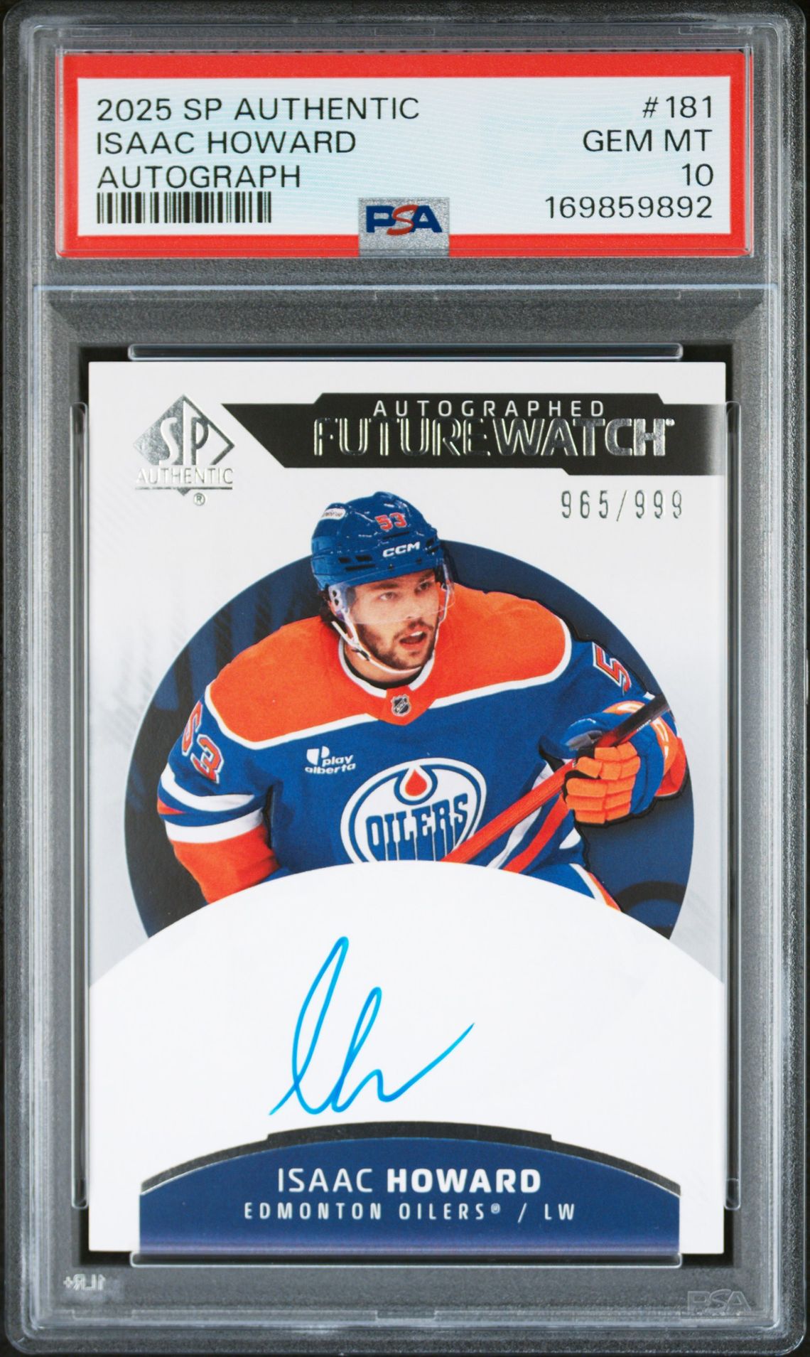 2025 Upper Deck Sp Authentic Isaac Howard #181 (Autograph) Gem Mt 10 front view - PSA graded GEM MT 10