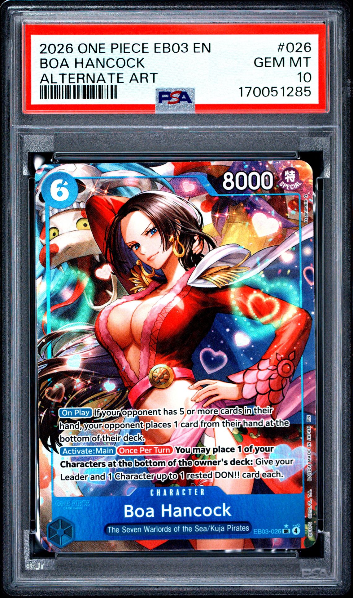 2026 ONE PIECE EB03-EXTRA BOOSTER -ONE PIECE HEROINES EDITION- BOA HANCOCK ALTERNATE ART 026 GEM MT 10 front