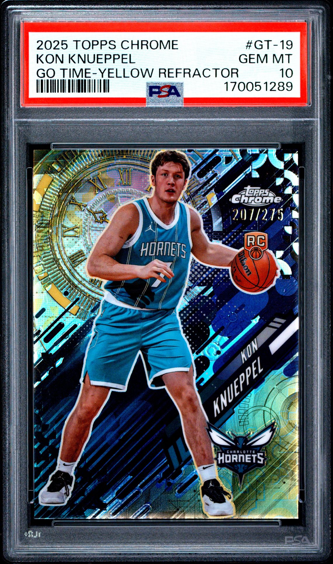 2025 Topps Chrome Go Time Kon Knueppel #Gt-19 (Go Time-Yellow Refractor) Gem Mt 10 front