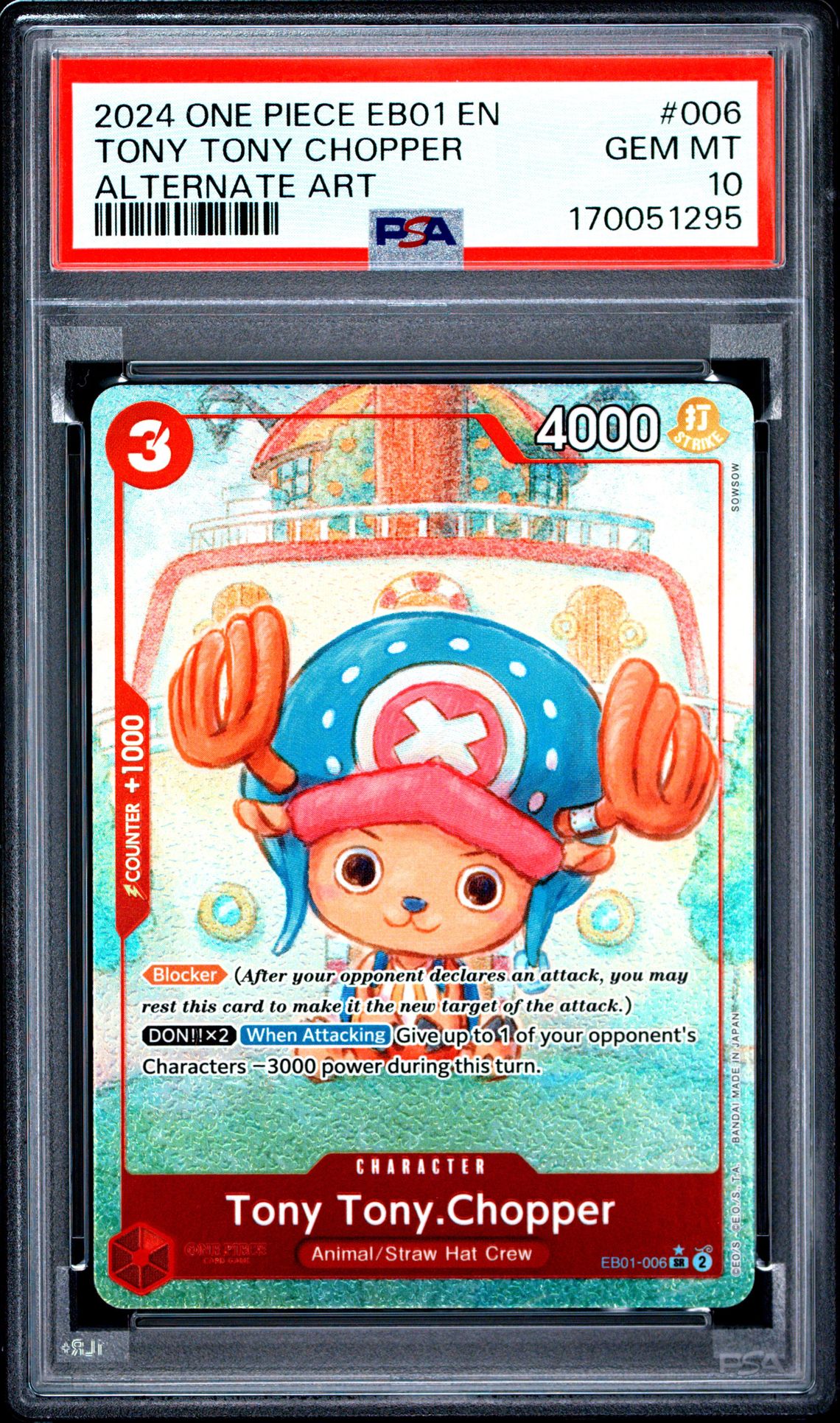 2024 One Piece Eb01-Extra Booster -Memorial Collection- Tony Tony Chopper #006 (Alternate Art) Gem Mt 10 front