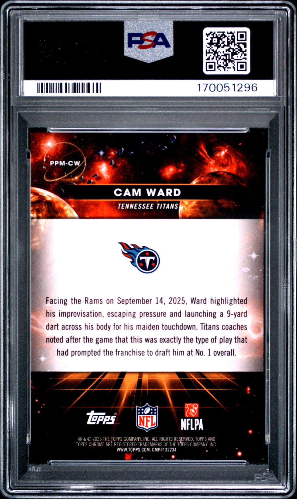2025 Topps Cosmic Chrome Planetary Pursuit Cam Ward #Ppm-Cw (Planetary Pursuit-Mercury) Gem Mt 10 back view - PSA certificate #170051296