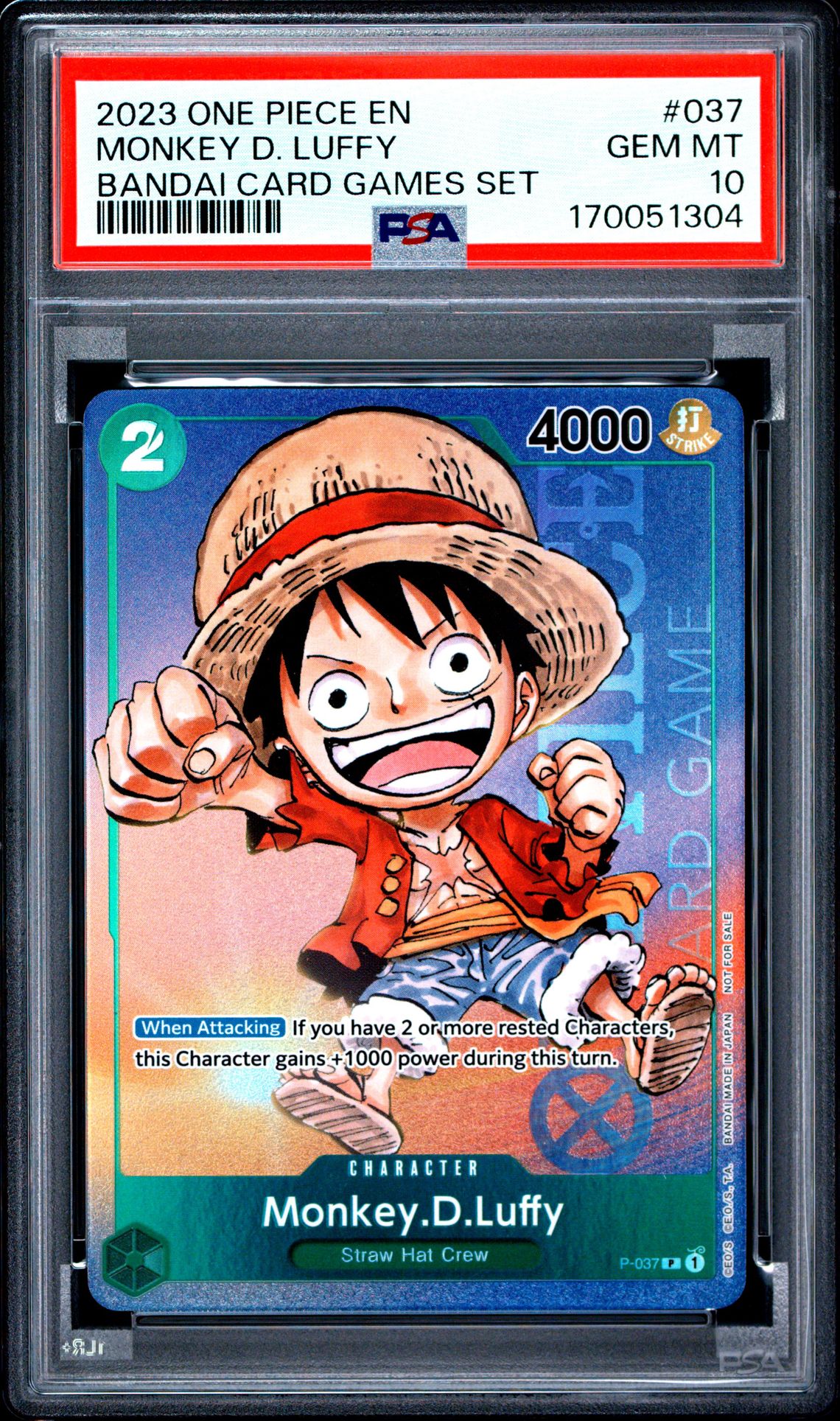2023 One Piece Promos Monkey D. Luffy #037 (Bandai Card Games Set) Gem Mt 10 front