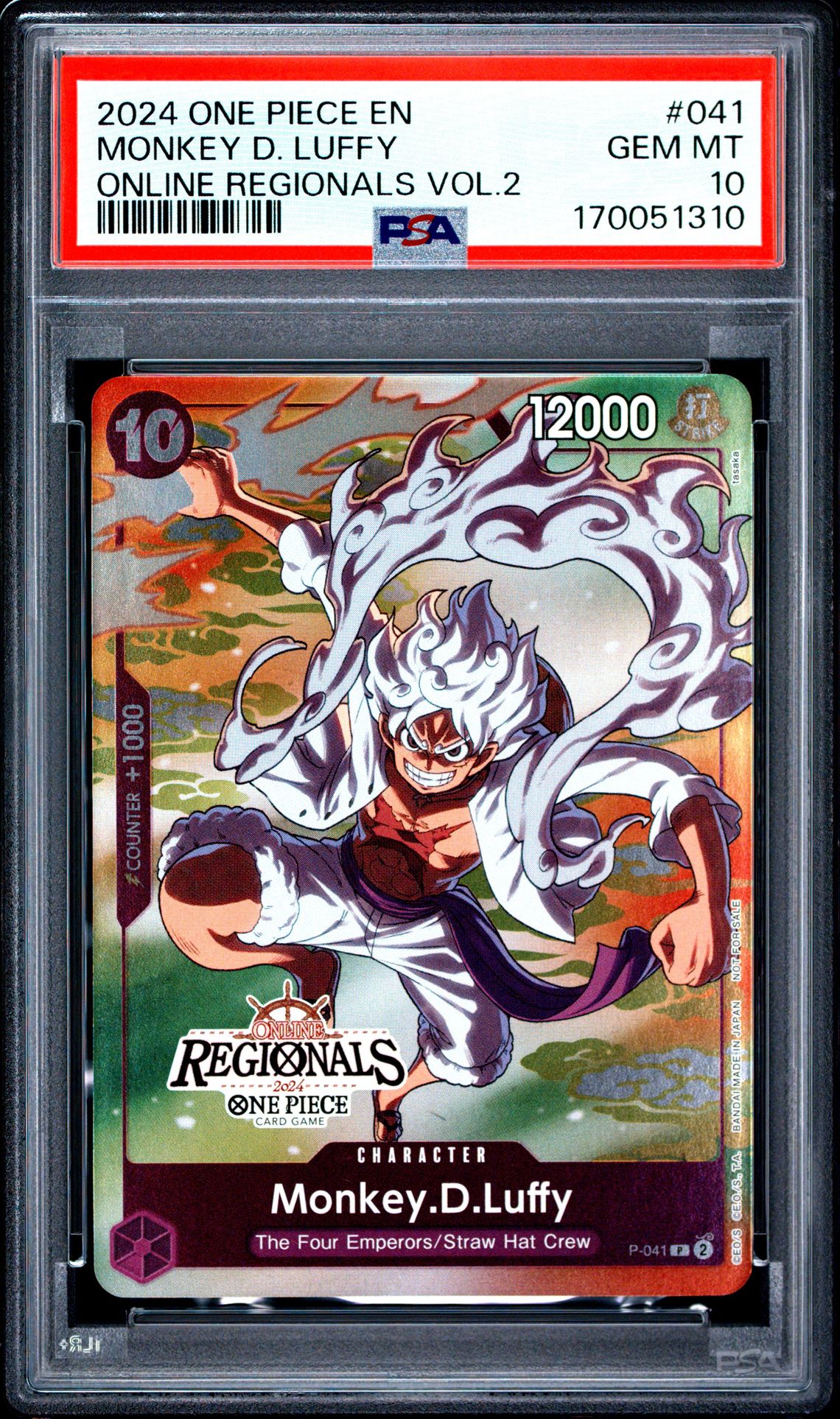 2024 One Piece Online Regionals Pack 2024 Vol.2 Monkey D. Luffy #041 Gem Mt 10 front view - PSA graded GEM MT 10