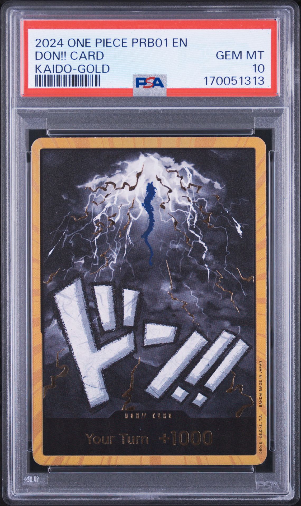 2024 One Piece Prb01-Premium Booster -One Piece Card The Best- Don!! Card (Kaido-Gold) Gem Mt 10 front view - PSA graded GEM MT 10