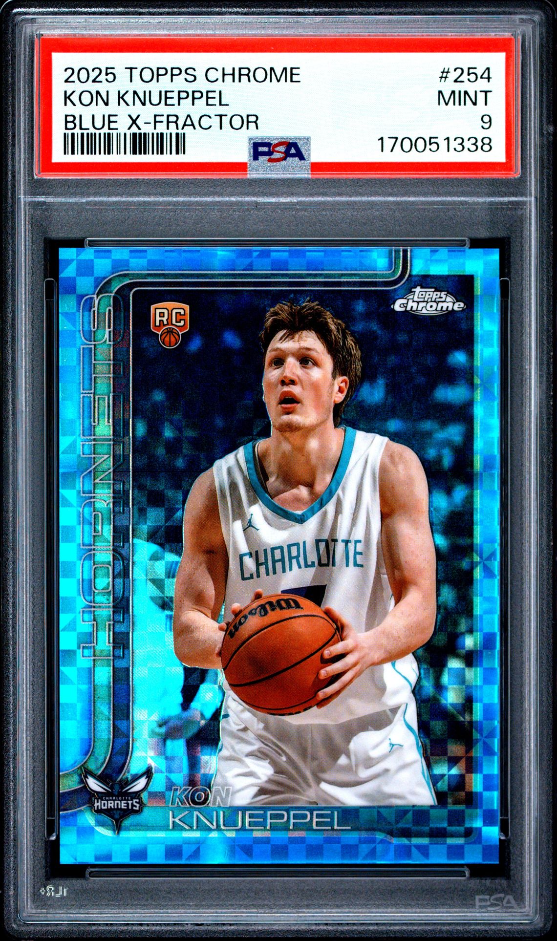 2025 Topps Chrome Kon Knueppel #254 (Blue X-Fractor) Mint 9 front