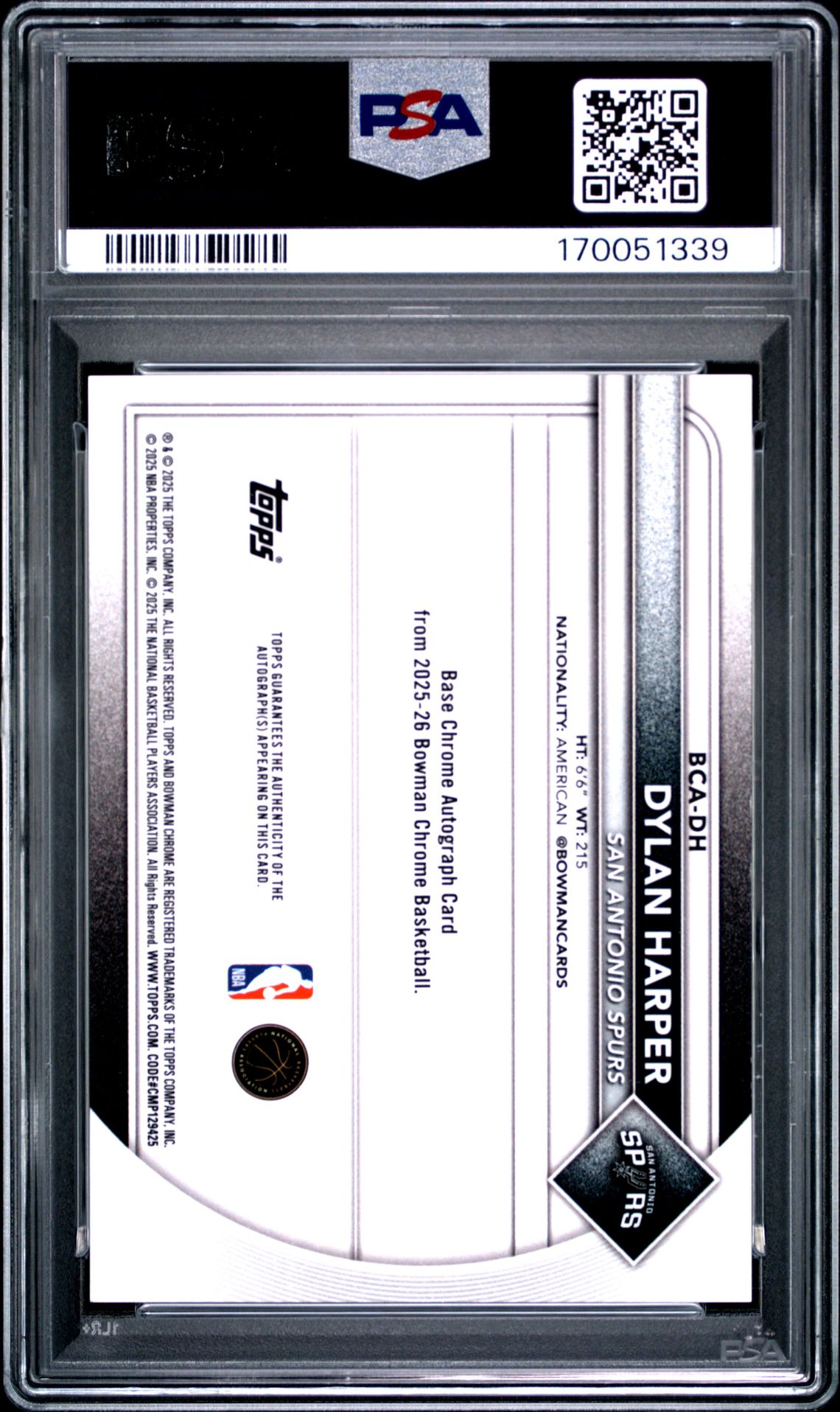 2025 Bowman Chrome Autographs Dylan Harper #Bca-Dh (Chrome Auto-Green Shimmer) Nm-Mt 8 back