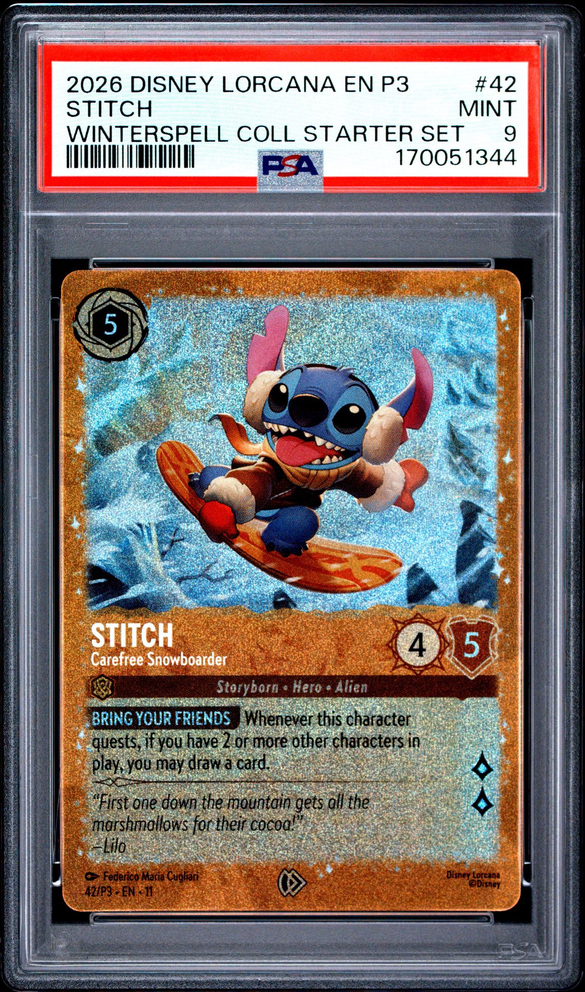 2026 Disney Lorcana En P3-Promo Stitch #42 (Winterspell Coll Starter Set) Mint 9 front