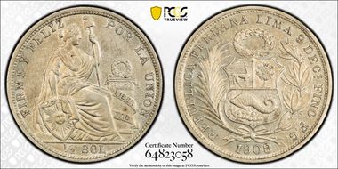 1908-FG JR 1/2 Sol KM-203 Ag AU55
