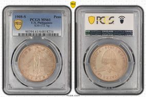 1908-S Peso KM-172  Ag MS61