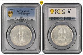 1909-S Peso KM-172  Ag AU55