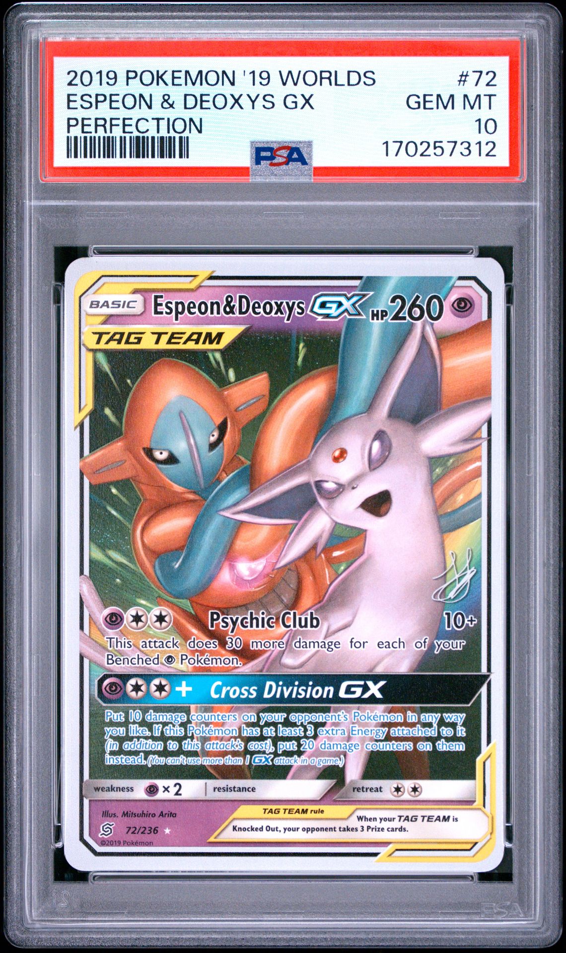 2019 Pokemon 2019 World Championships Deck: Perfection #72 Espeon & Deoxys Gx (PSA 10)