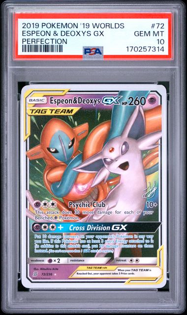 2019 Pokemon 2019 World Championships Deck: Perfection #72 Espeon & Deoxys Gx (PSA 10)