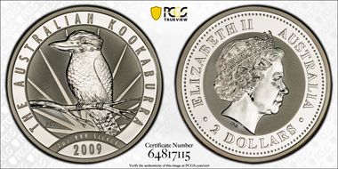 2009-P20 $2 Kookaburra 2oz Ag MS70