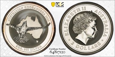 2002 $2 Kookaburra 2oz Ag MS69