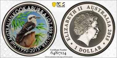 2015-P25 $1 Kookaburra Ag Colorized MS70