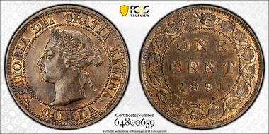 1891 1C Small Date, Small Leaves MS62BN