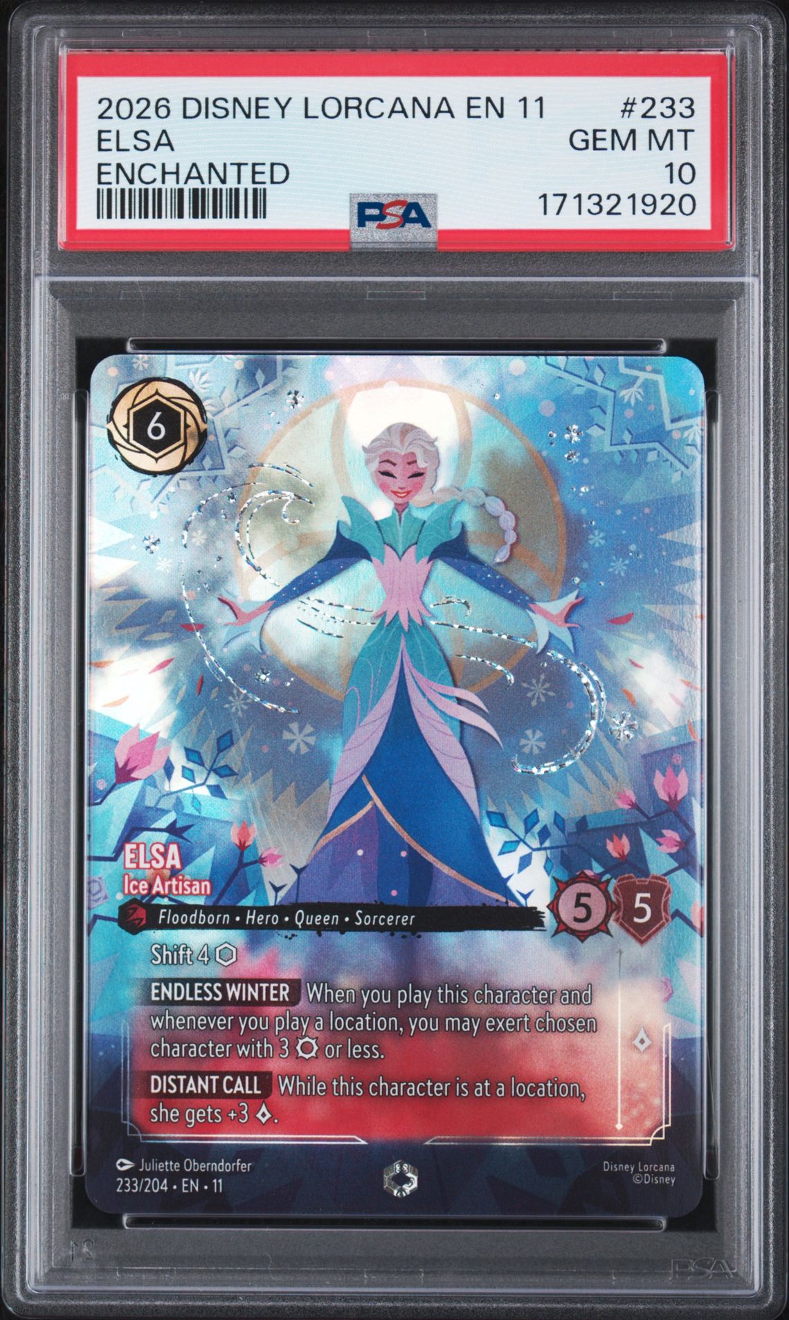 2026 Disney Lorcana En 11-Winterspell Elsa #233 (Enchanted) Gem Mt 10 front view - PSA graded GEM MT 10