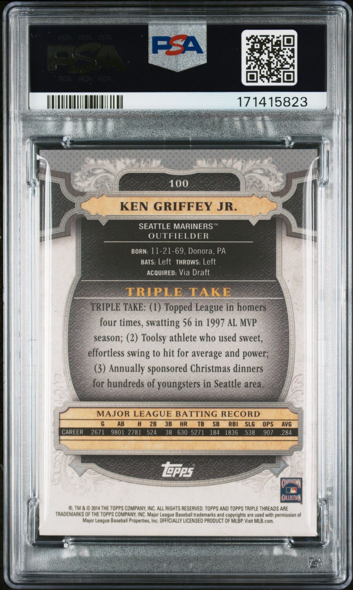 2014 Topps Triple Threads Ken Griffey Jr. #100 (Sapphire) Mint 9 back
