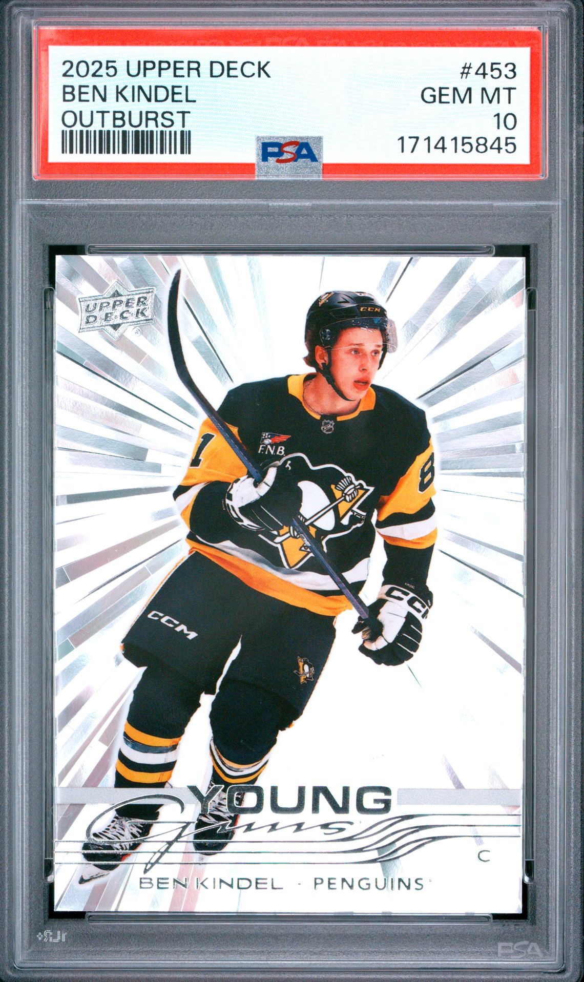 2025 Upper Deck Ben Kindel #453 (Outburst) Gem Mt 10 front view - PSA graded GEM MT 10