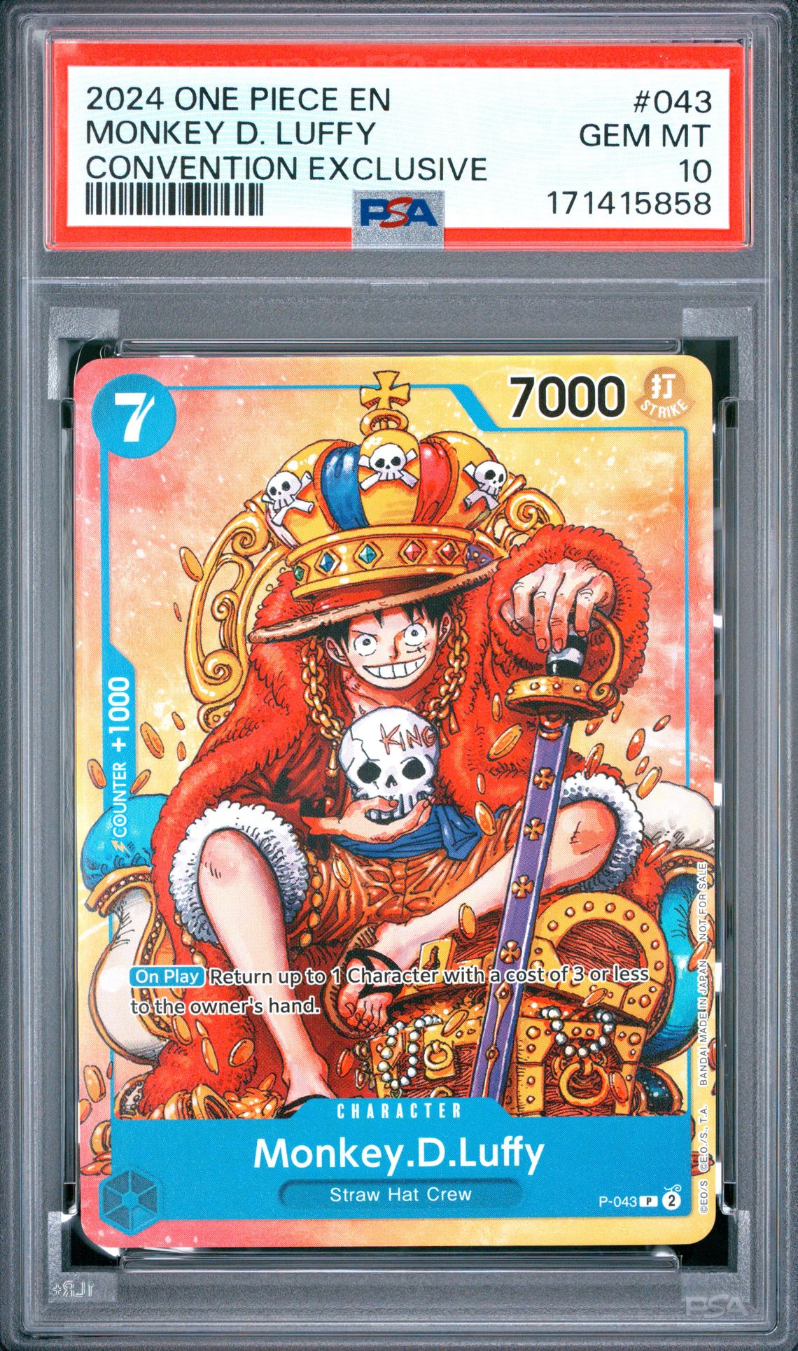 2024 One Piece Promos Monkey D. Luffy #043 (Convention Exclusive) Gem Mt 10 front view - PSA graded GEM MT 10