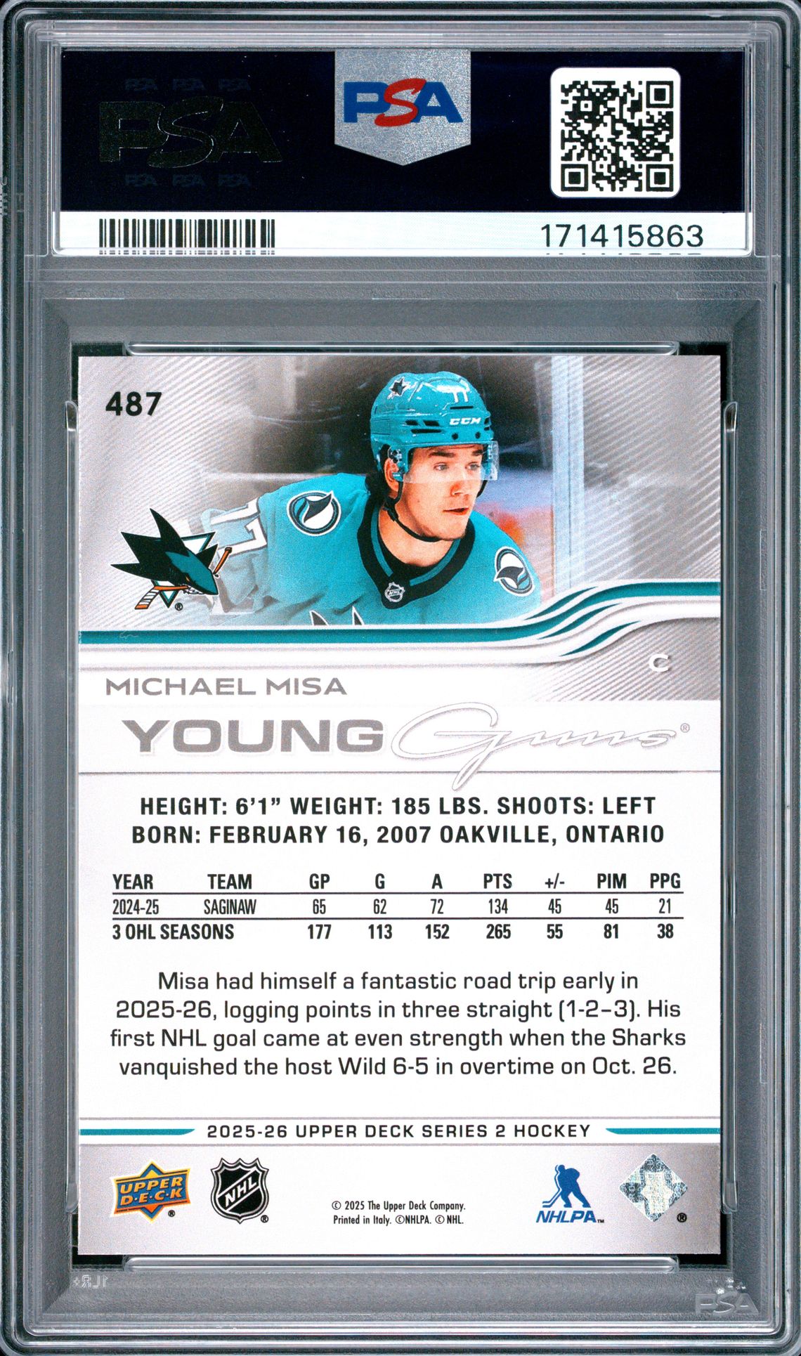 2025 Upper Deck Michael Misa #487 Nm-Mt 8 back