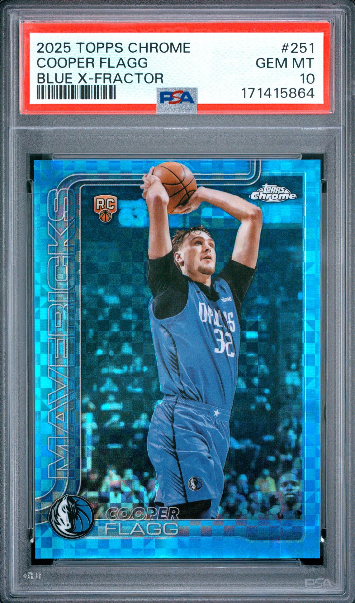 2025 Topps Chrome Cooper Flagg #251 (Blue X-Fractor) Gem Mt 10 front view - PSA graded GEM MT 10