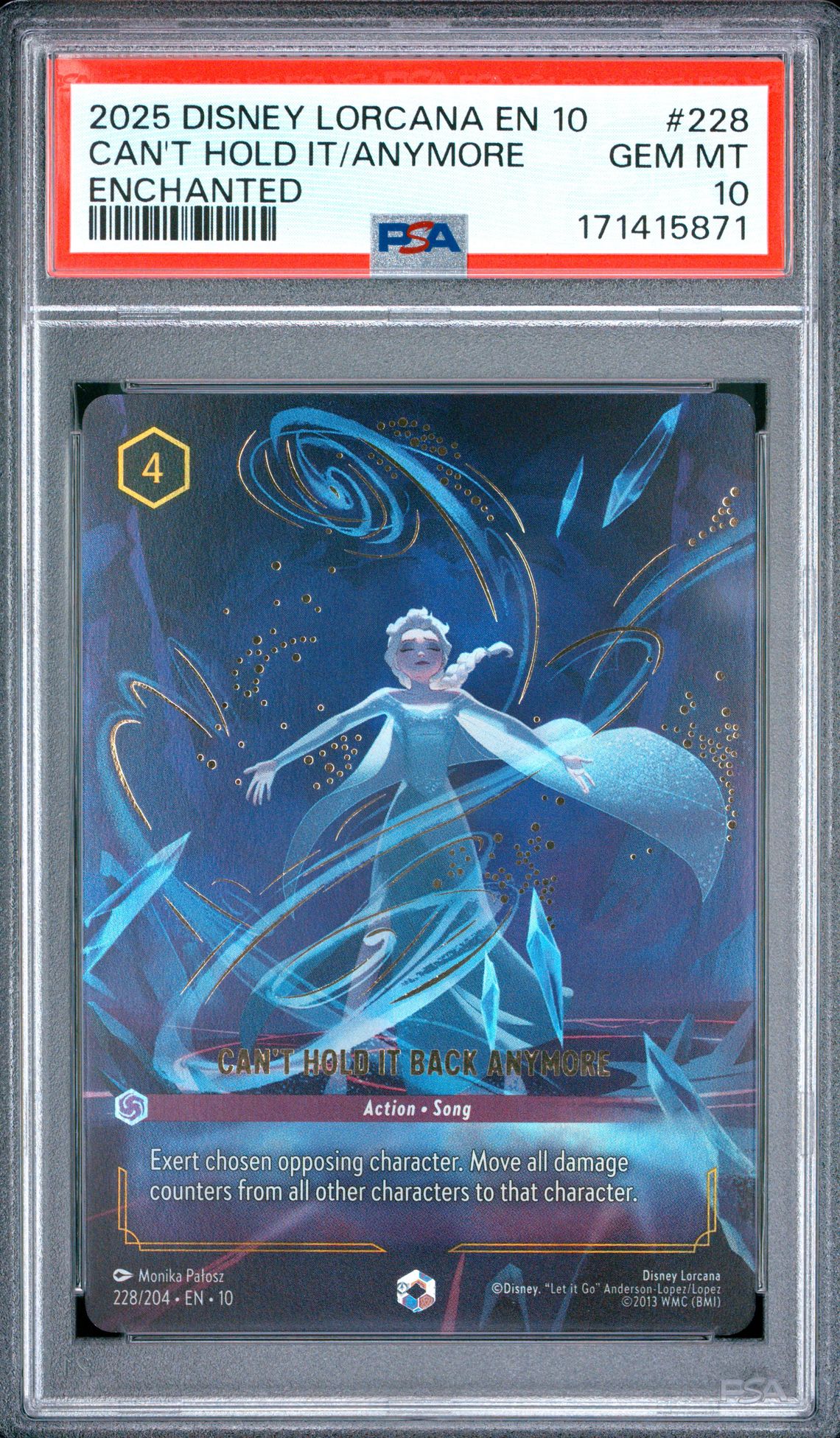 2025 Disney Lorcana En 10-Whispers In The Well Can't Hold It/Anymore #228 (Enchanted) Gem Mt 10 front view - PSA graded GEM MT 10