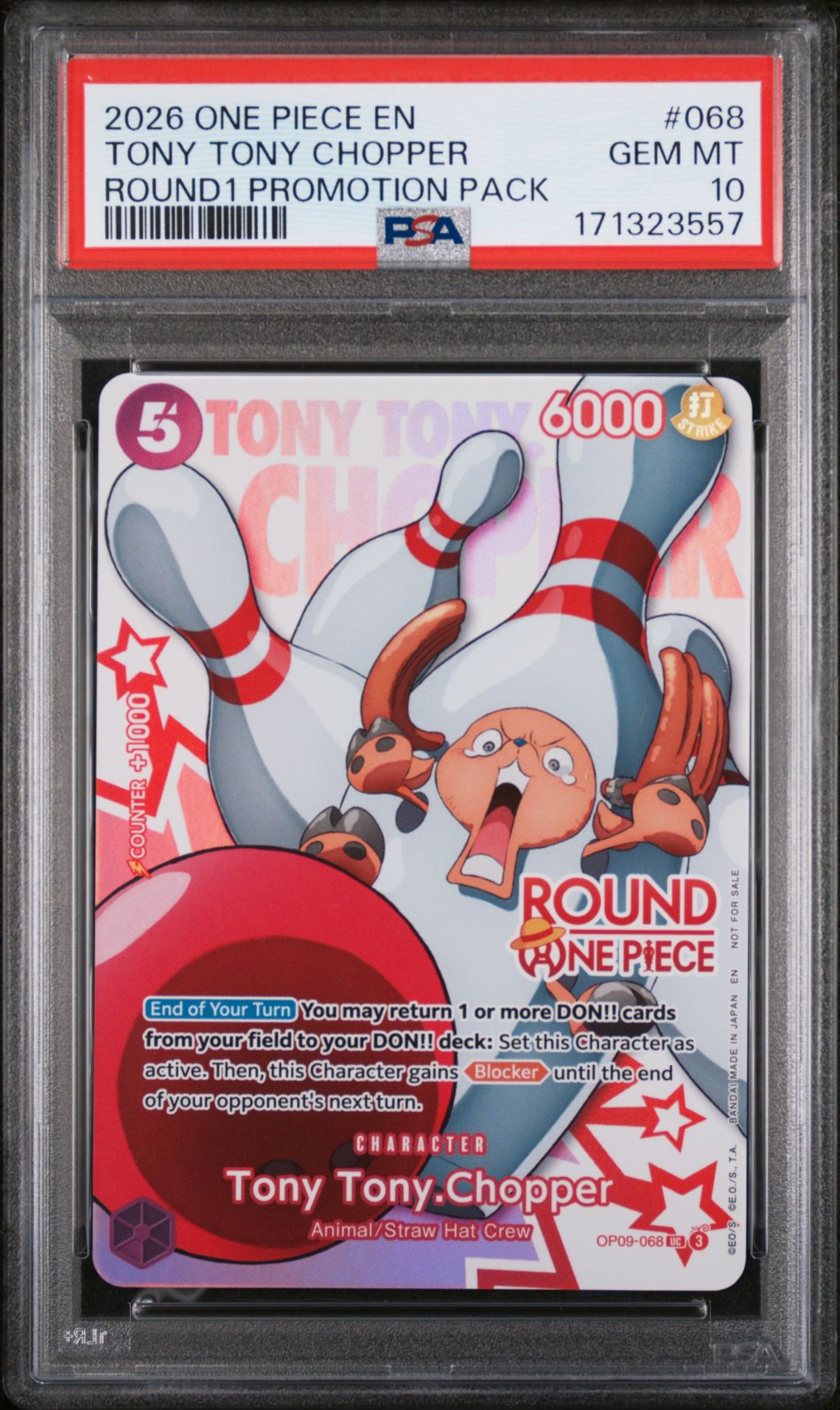 2026 One Piece Round1 Promotion Pack Tony Tony Chopper #068 Gem Mt 10 front view - PSA graded GEM MT 10