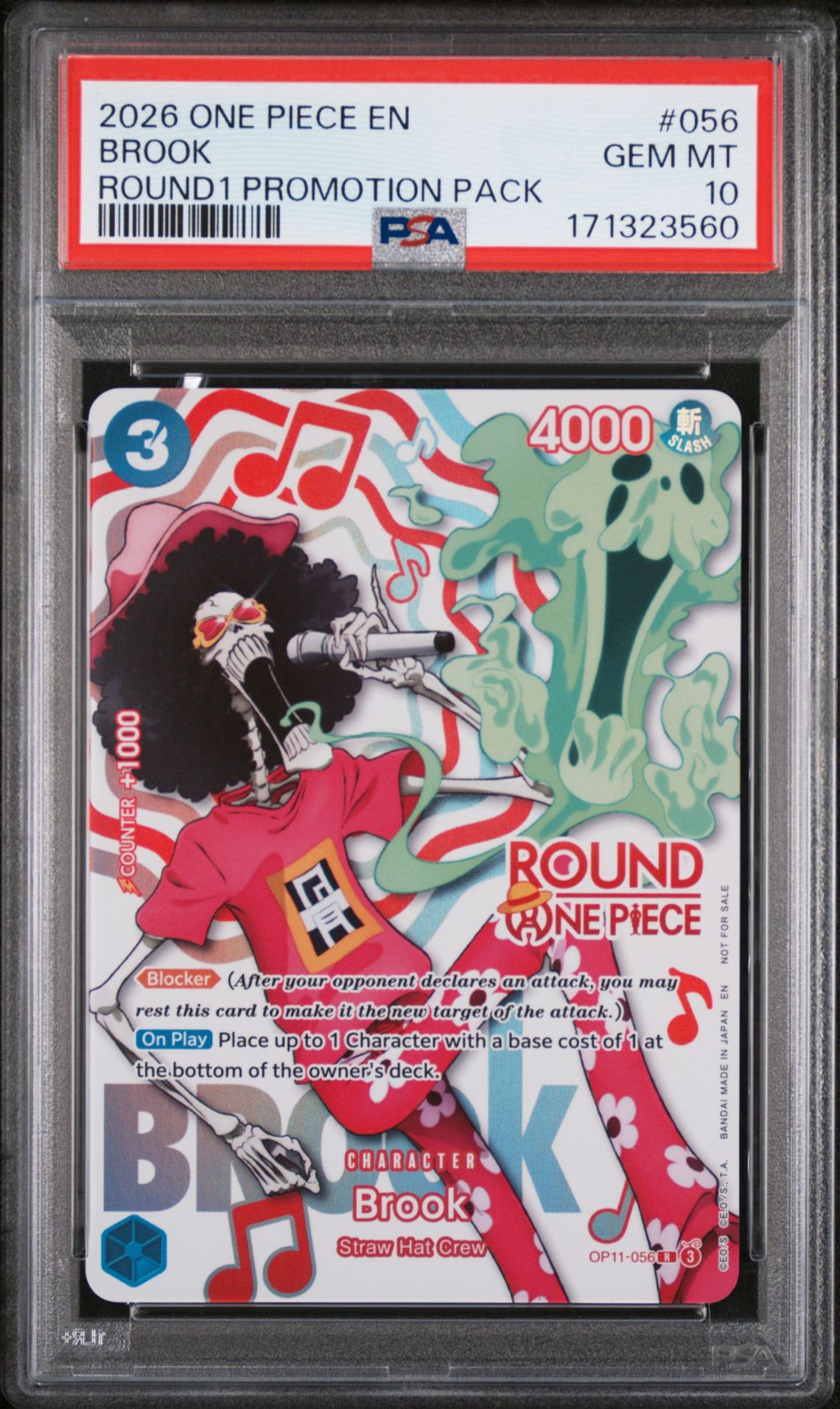 2026 ONE PIECE ROUND1 PROMOTION PACK BROOK  056 GEM MT 10 front
