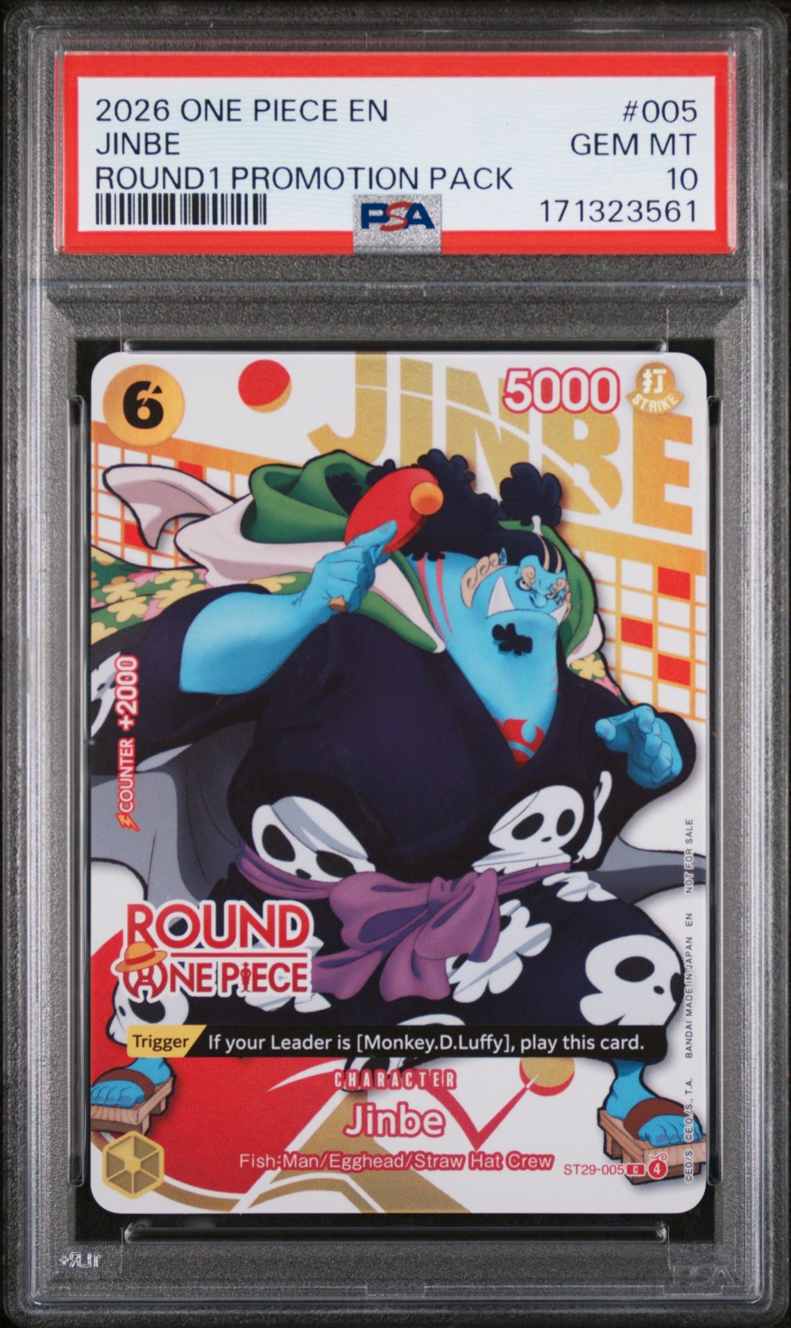 2026 One Piece Round1 Promotion Pack Jinbe #005 Gem Mt 10 front